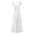 Backless tied long skirt with sweet bubble sleeves slim fit dress