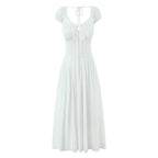 Backless tied long skirt with sweet bubble sleeves slim fit dress
