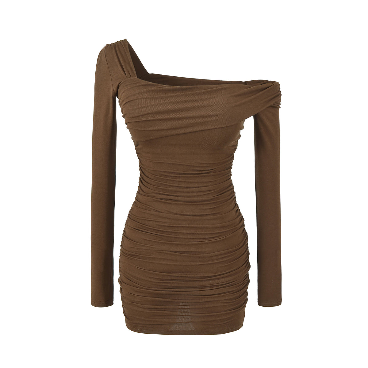 Ruched Off-Shoulder Long Sleeve Slim Fit Bodycon Short Dress
