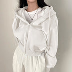 Zipper Warm Color Hoodie for Women Insulated Fashionable Short Length Slim Fit