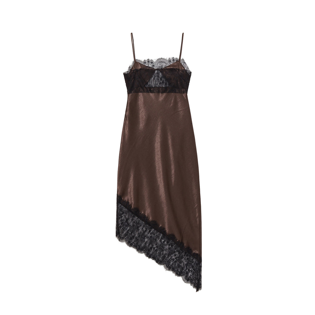 New Women's Elegant Satin Asymmetrical Lace Dress