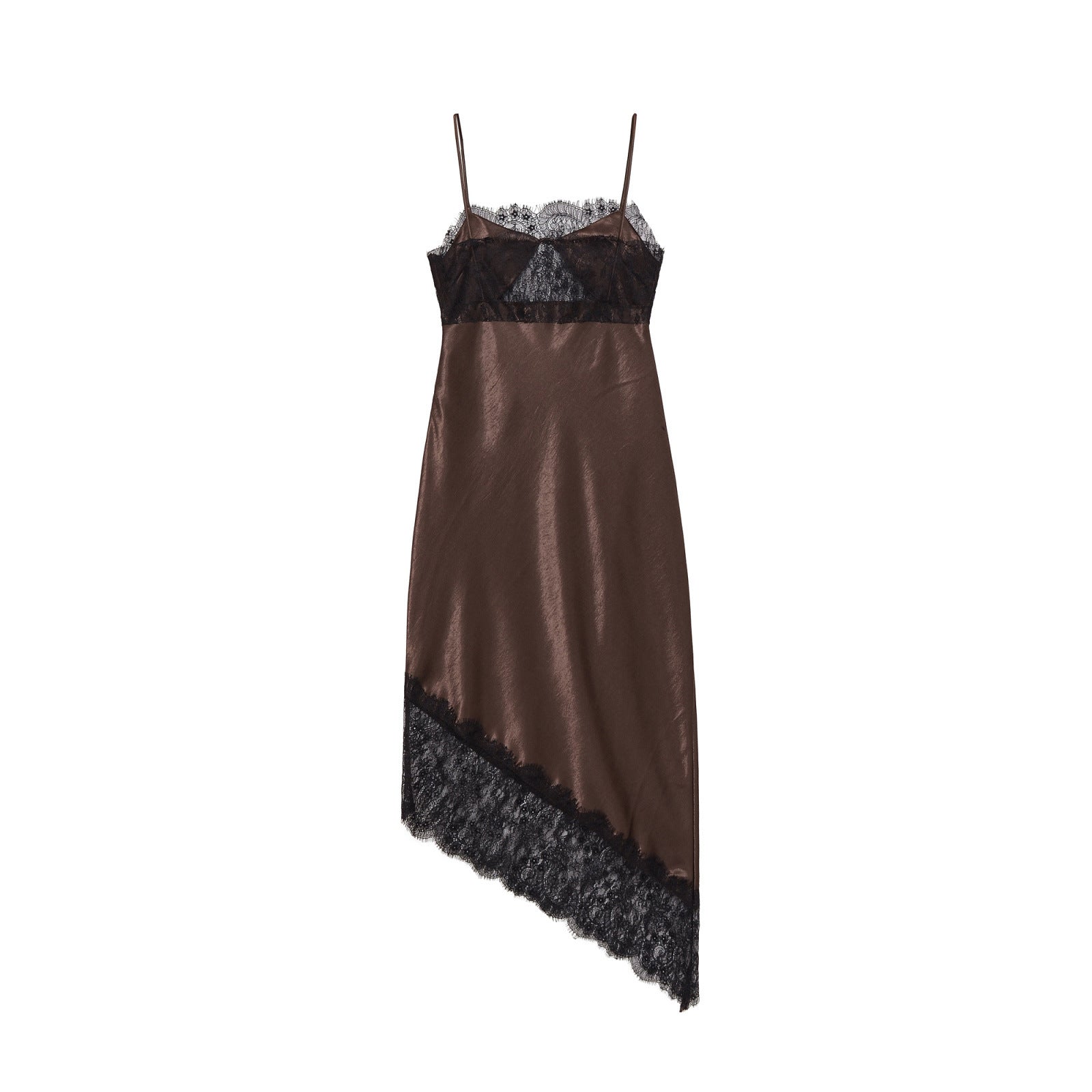 New Women's Elegant Satin Asymmetrical Lace Dress