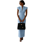 Stand-up Collar V-Neck Sleeveless Fitted Bodycon Dress Evening Gown