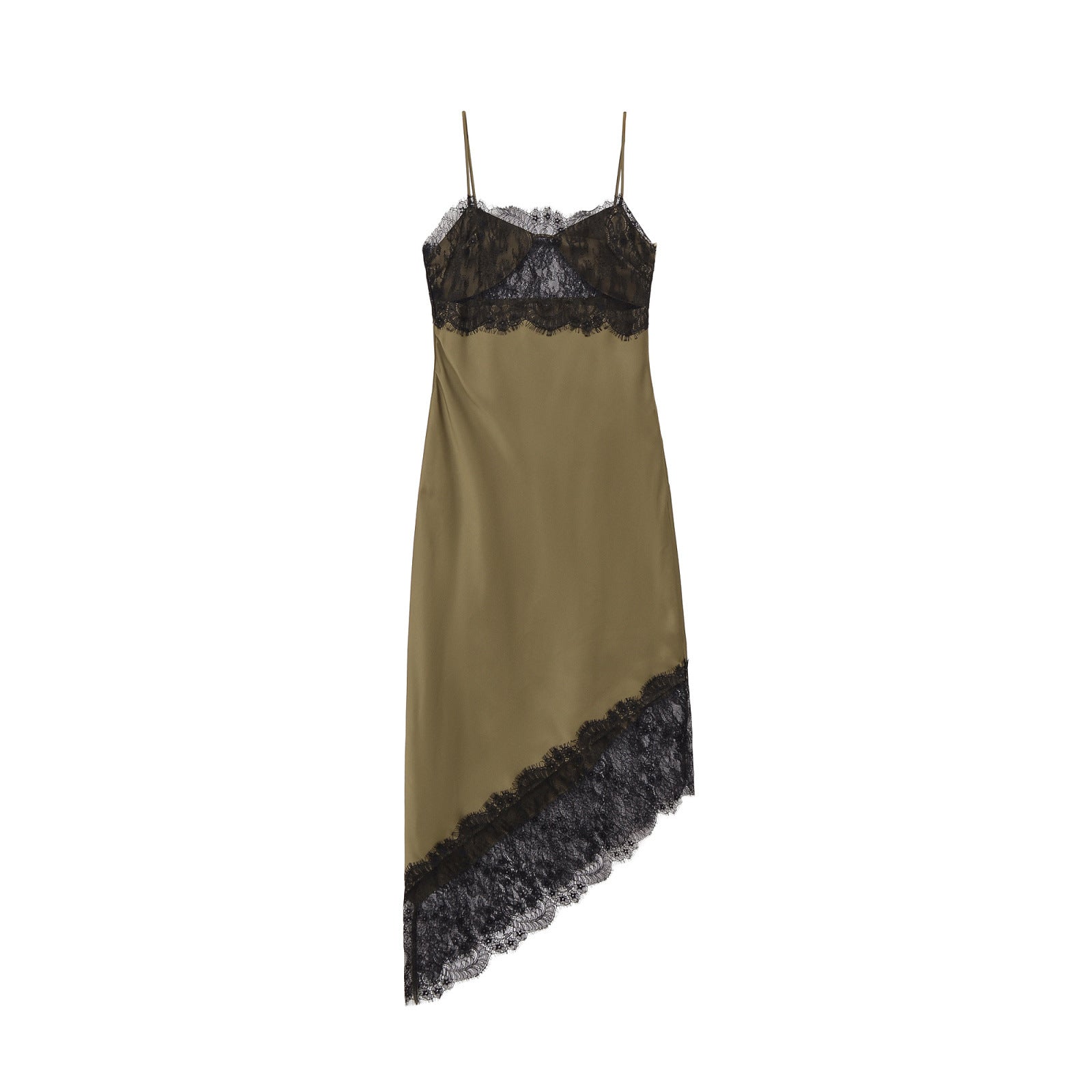 New Women's Elegant Satin Asymmetrical Lace Dress