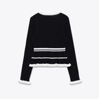 Slim fit U-neck casual patchwork ribbed knit sweater