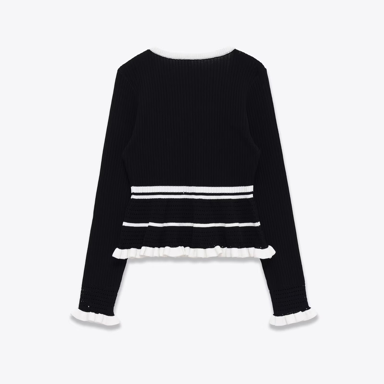 Slim fit U-neck casual patchwork ribbed knit sweater