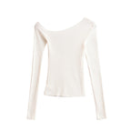 Slanted shoulder off shoulder slim fit long sleeved top
