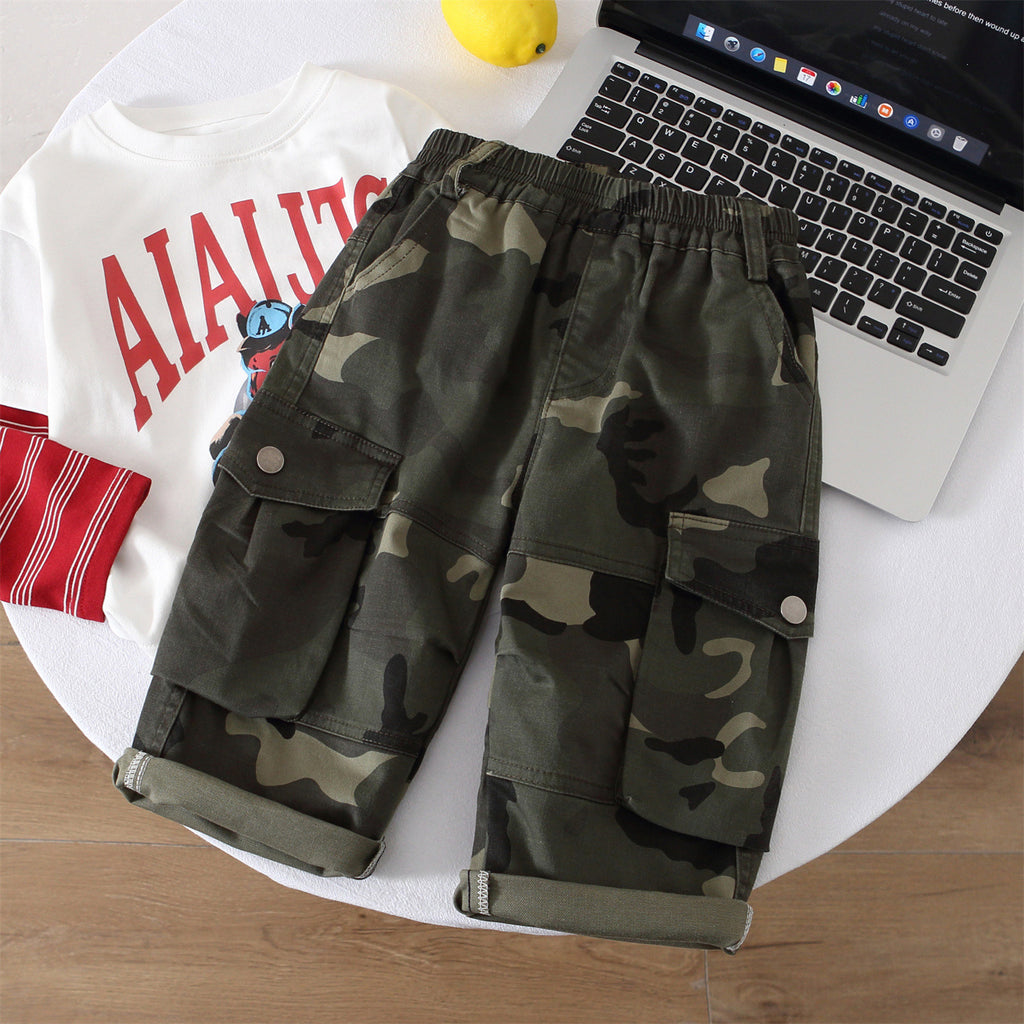 Boys Camouflage Cargo Pants Casual Straight Leg Trousers
