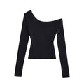Slant shoulder off shoulder elastic slim fit sweater