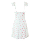Style Lace Tie-Back Ruffle Waist Printed Dress