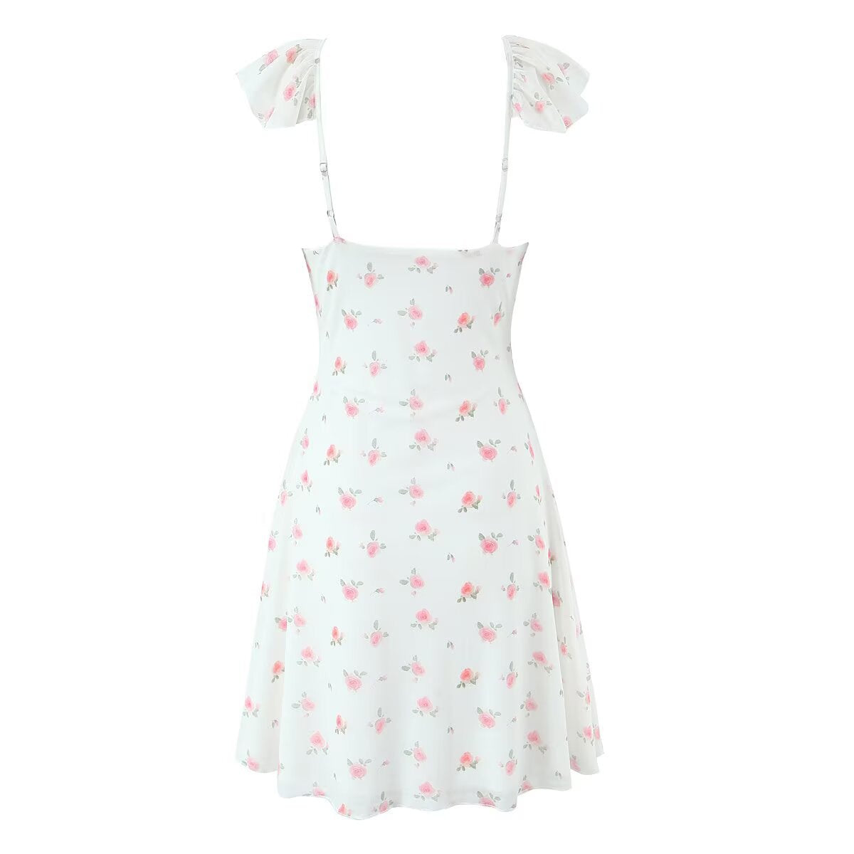 Style Lace Tie-Back Ruffle Waist Printed Dress