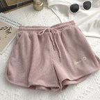 Waffle Knit Sweat Shorts for Women Summer Casual Loose High Waist Home Wear Wide Leg Hot Pants Outerwear