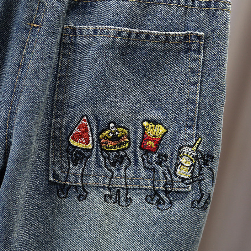 Loose Straight Leg Denim Pants for Boys