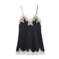 Color blocked lace satin textured top