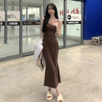 Summer Sexy Stretchy Strapless Dress for Women, Sleeveless Off-Shoulder Fitted Slimming One-Shoulder Inner Long Dress