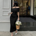 One-Shoulder Pleated Dress, Slim Fit, Bodycon, Side Slit, Cocktail Dress Long Dress