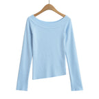 One neck slanted shoulder, off shoulder elastic slim fit top