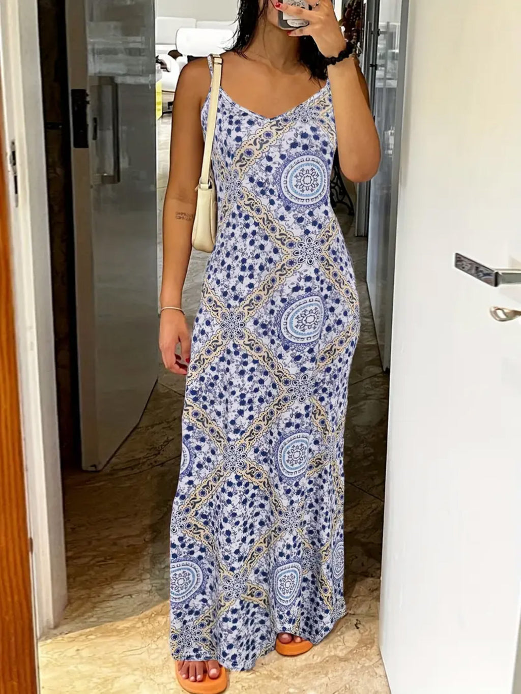 Printed Strapless Backless Maxi Dress