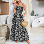 Strap Printed Dress Sleeveless One-Shoulder Long Dress