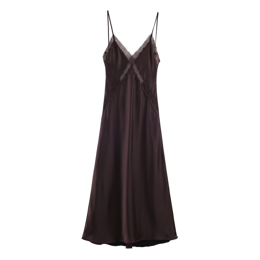 Lace satin texture suspender dress