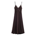 Lace satin texture suspender dress