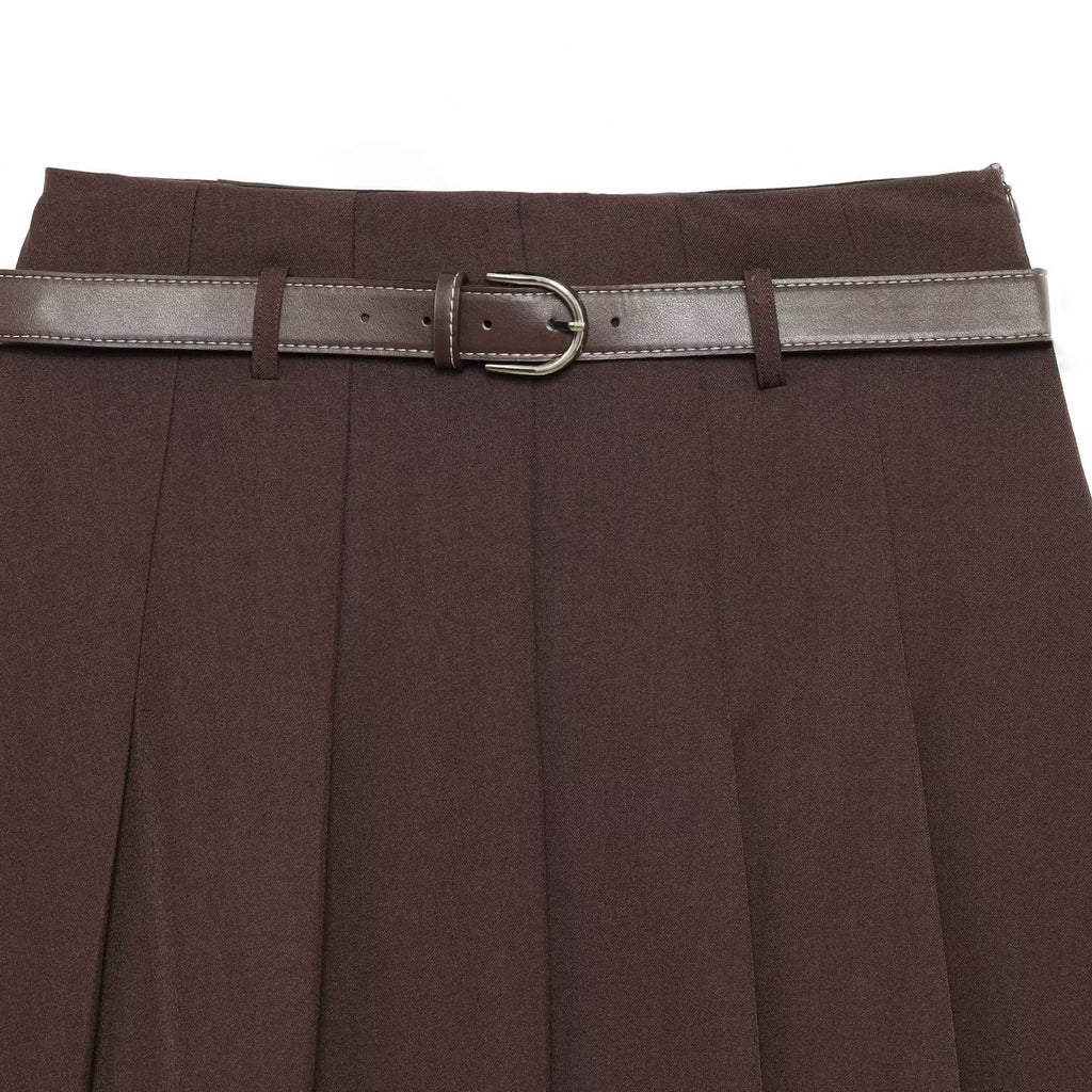 Style Solid Color Belted A-line Skirt for Women