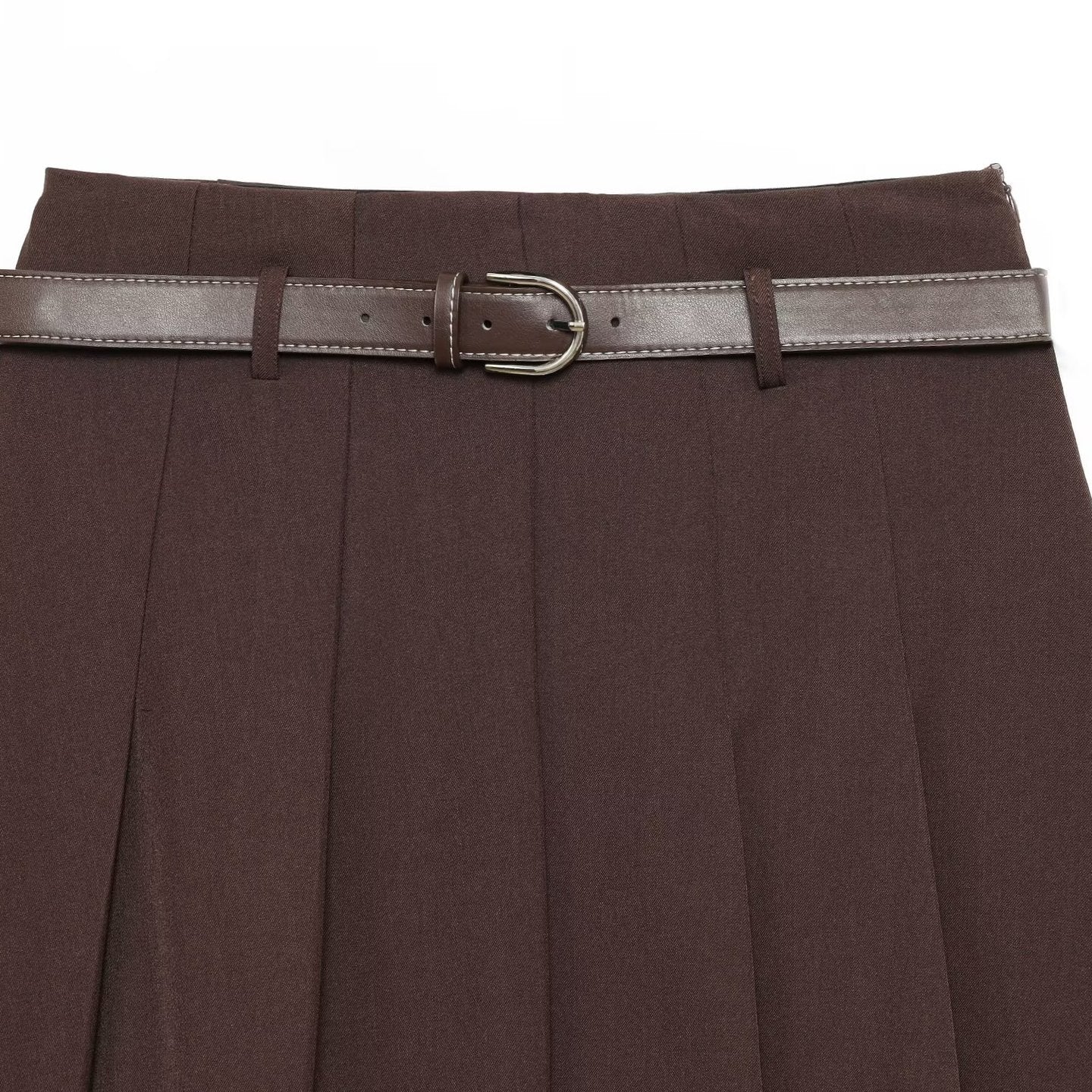 Style Solid Color Belted A-line Skirt for Women