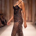 Leopard print chest wrapped suspender long dress