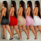 Style Solid Color Sleeveless Sequin V-Neck Backless Dress