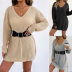 Knitwear Ready Stock Women's Deep V-Neck Sexy Sweater Innerwear Dress (Without Belt)