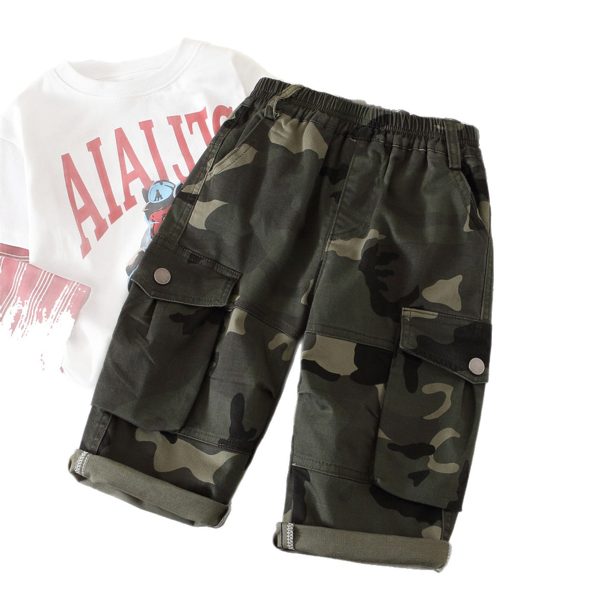 Boys Camouflage Cargo Pants Casual Straight Leg Trousers