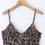 Spicy leopard print elastic mesh sleeveless suspender dress