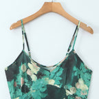 Vacation Style Dark Green Base Crying Rose Print Ankle-Length Dress for Women
