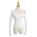 Slant shoulder off shoulder elastic slim fit sweater