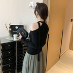 Lace-up Butterfly Sleeveless Long Sleeve T-Shirt for Women, Lightweight Chiffon Style, Elegant and Slim Fit Top