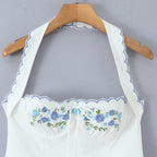 Embroidered neck hanging collar slim mini dress