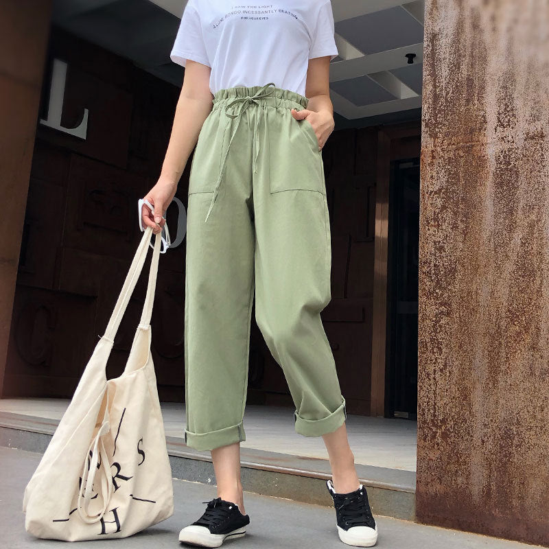 Casual Pants Women Student New Harem Pants With Belt Loose BF Style High Waist Wide Leg Long Pants Female