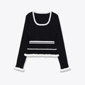 Slim fit U-neck casual patchwork ribbed knit sweater