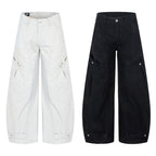 Vintage Distressed Design Oversized Knife-Style Casual Pants