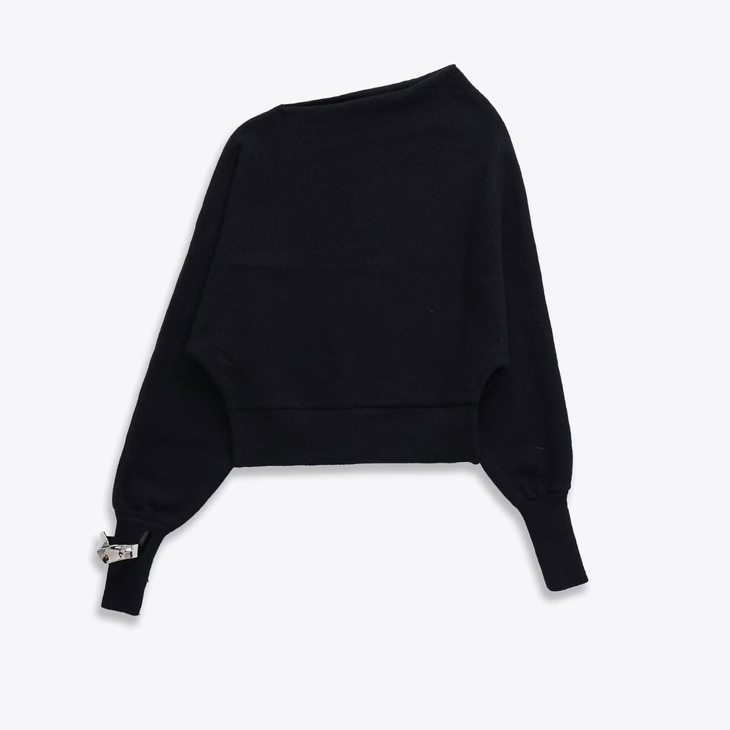 Versatile asymmetric bracelet knit sweater