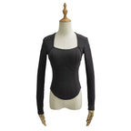 Square collar long sleeved pullover T-shirt