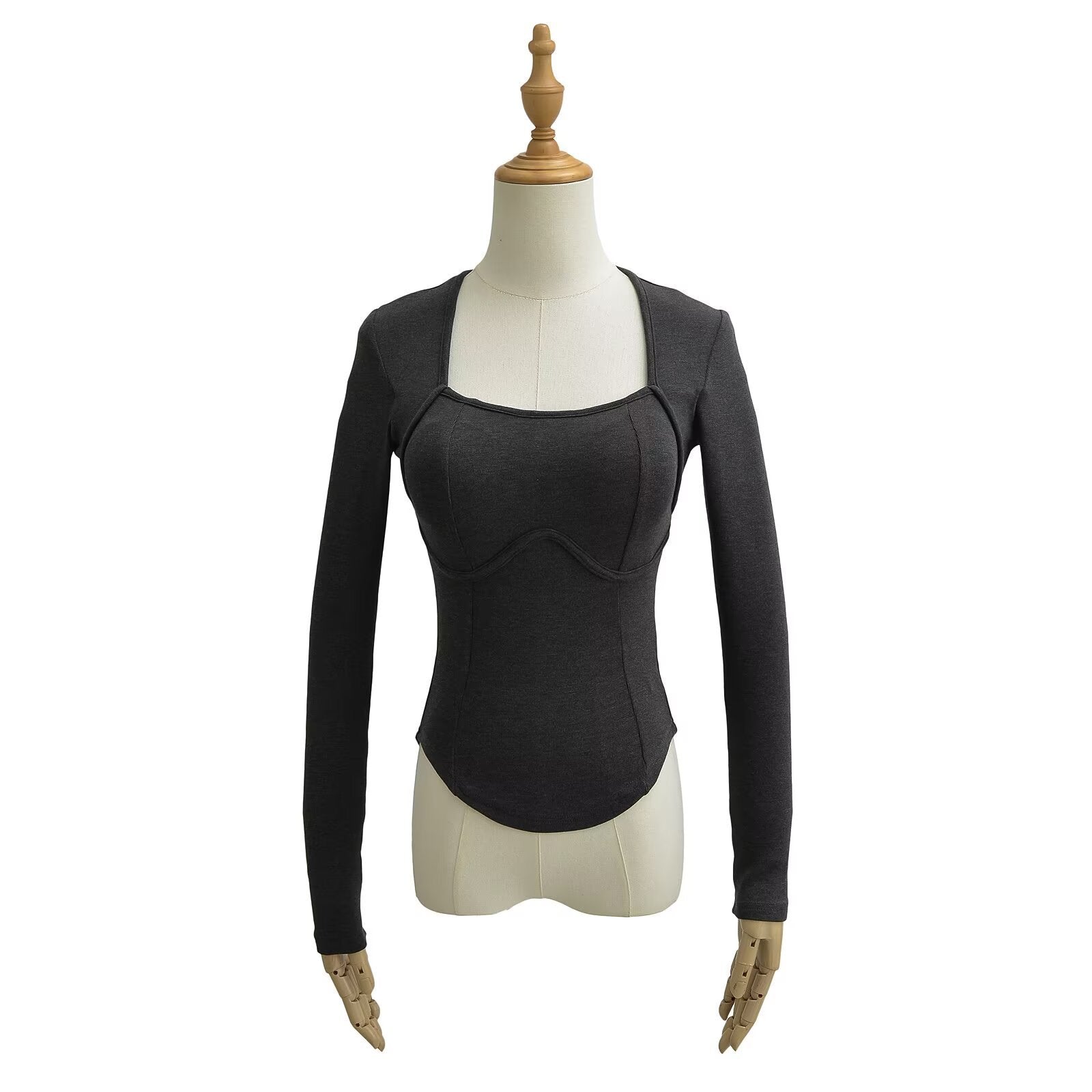 Square collar long sleeved pullover T-shirt