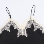 Color blocked lace satin textured top