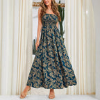 Strap Printed Dress Sleeveless One-Shoulder Long Dress