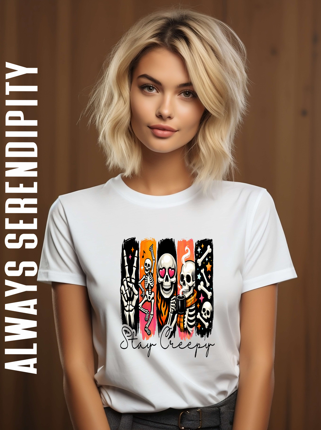 "Stay Creepy" Retro Skeleton Panel Graphic Tee