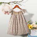 Floral Summer Dress for 1 2 3 4 5 6 Years Girls Smocking Design with Flying Sleeve Baby Toddler Daily Cute Clothes