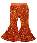 Fall Vibes Toddler Girl Ruffle Top & Sequin Bell Bottom Pants Set | Thanksgiving Outfit