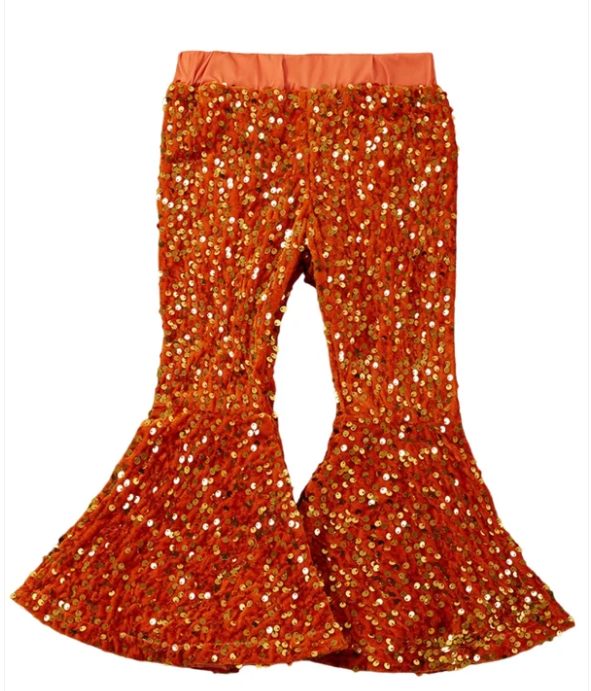 Fall Vibes Toddler Girl Ruffle Top & Sequin Bell Bottom Pants Set | Thanksgiving Outfit