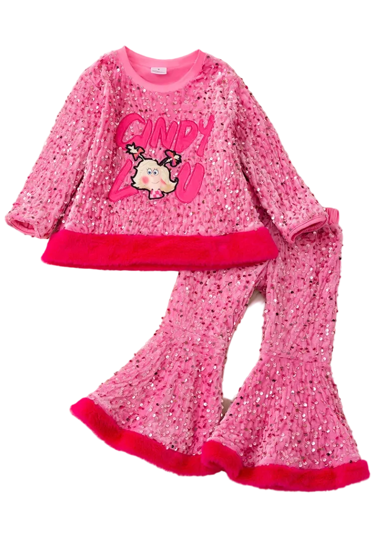 The "Cindy Lou" Shimmering Christmas Sequin Bell-Bottom Set