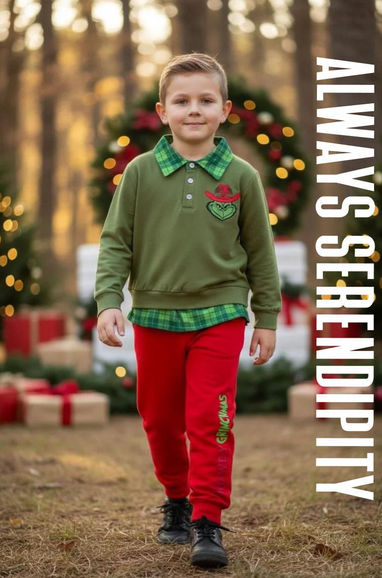 The "Merry Grinchmas" Boys Premium Pullover & Jogger 2-Piece Set